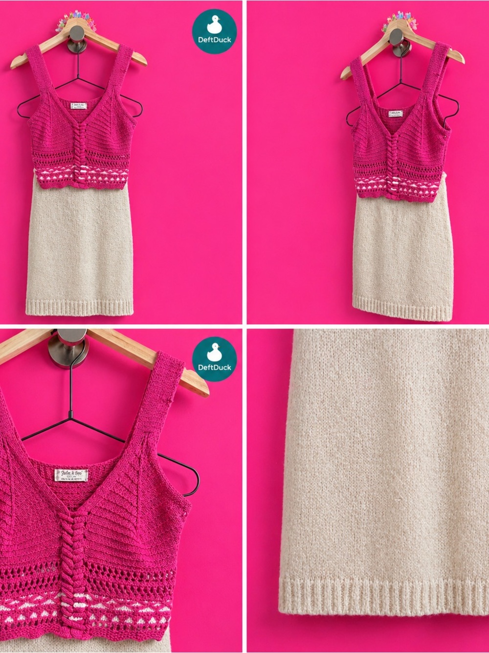 Fuchsia Knit Cropped Tank with Cream Knit Dress